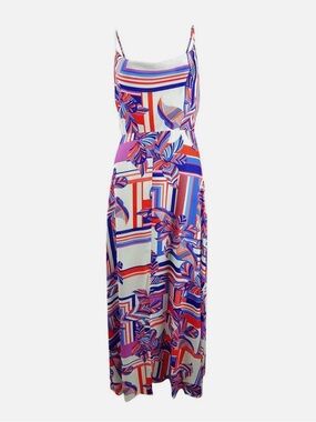 foxiedox White Maxi Dress with Red & Blue Geometric Floral Print